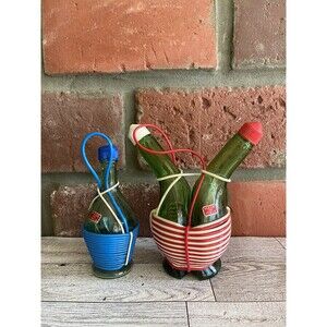 Oil & Vinegar Cruet Italy Double Crook Neck Wrapped Red White Blue Extra Bottle